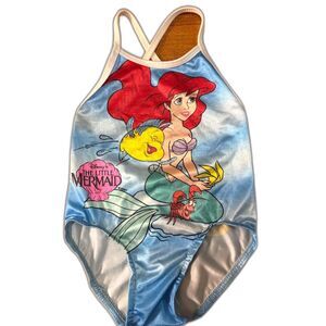Vintage Disney Little Mermaid Swimsuit Candlesticks size 3T Ariel one piece 90s